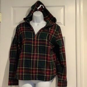 LL BEAN Relaxed Fit Petite Women’s Flannel Plaid Hooded Zip Front Jacket Coat M